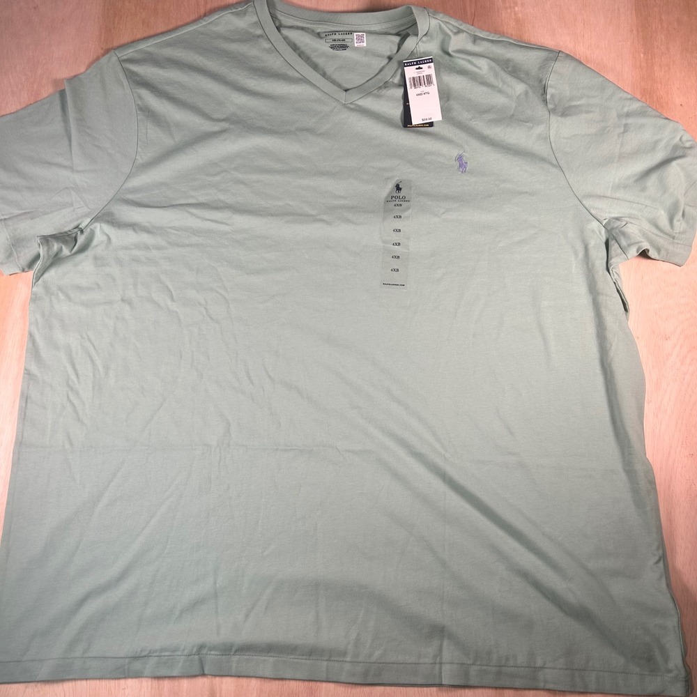Polo Ralph Lauren Mens VNeck TShirt Mint Green Lavender Pony 4XB Big & Tall NWT